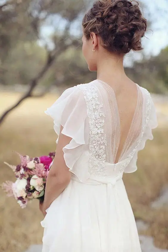 Customized Bohemian Hippie Style Wedding Dresses Beach A-line Backless Chiffon Bridal Dress Maternity Pregnant Bridal Gowns