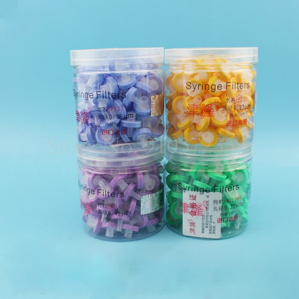 100pcs/box Lab 13mm/ 25mm MCE/Nylon/ PTFE Millipore Membrane Syringe Filter, 0.22 OR 0.45um Needle Filter Lab Equiptment
