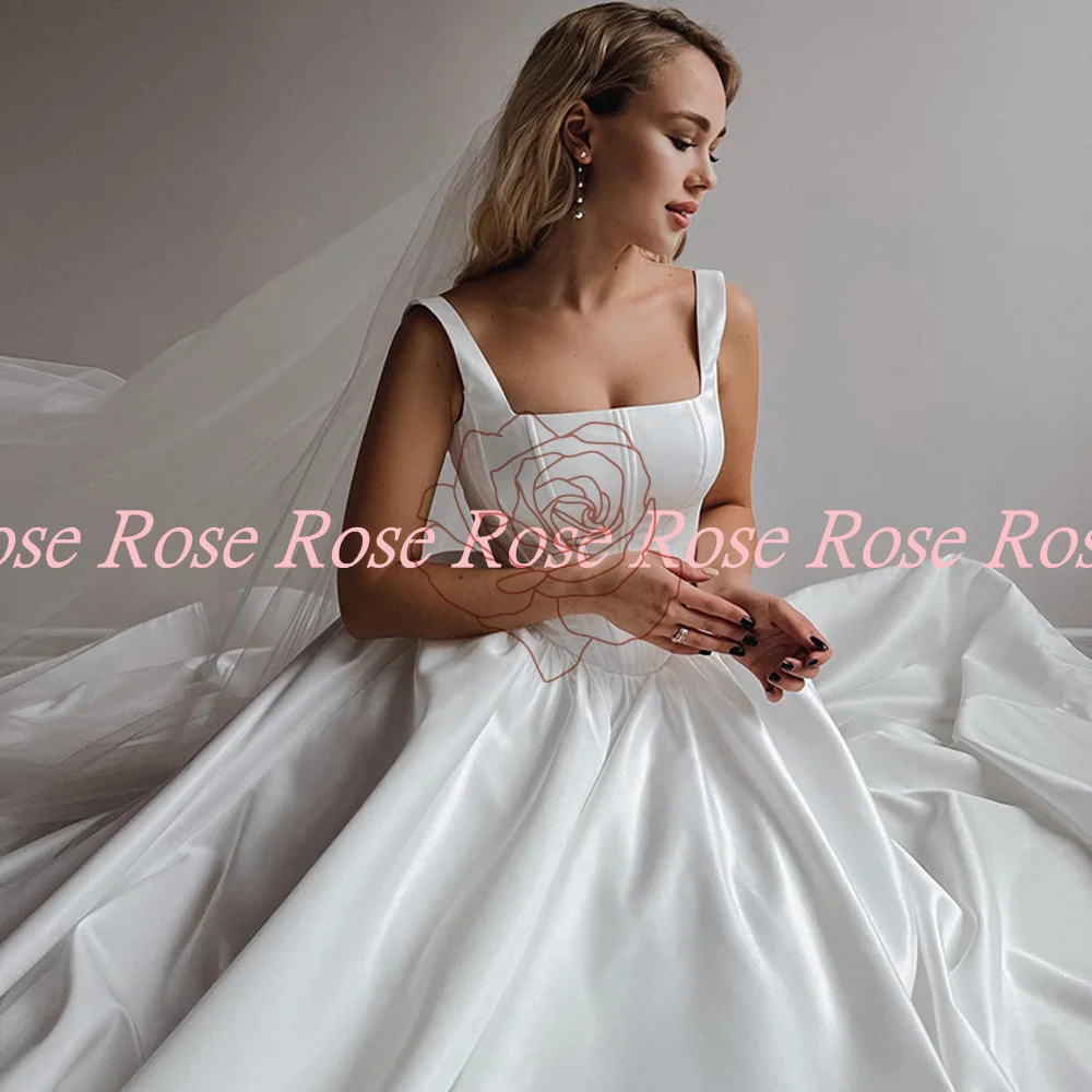 Customized A-Line Wedding Dresses Satin Sleeveless Dress Boho Beach Square Collar Evening Prom Gowns Custom Size