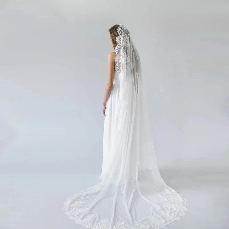 White/Ivory Wedding Veil 3m Long Comb Lace Mantilla Cathedral Bridal Veils Wedding Accessories Veu De Noiva Customized