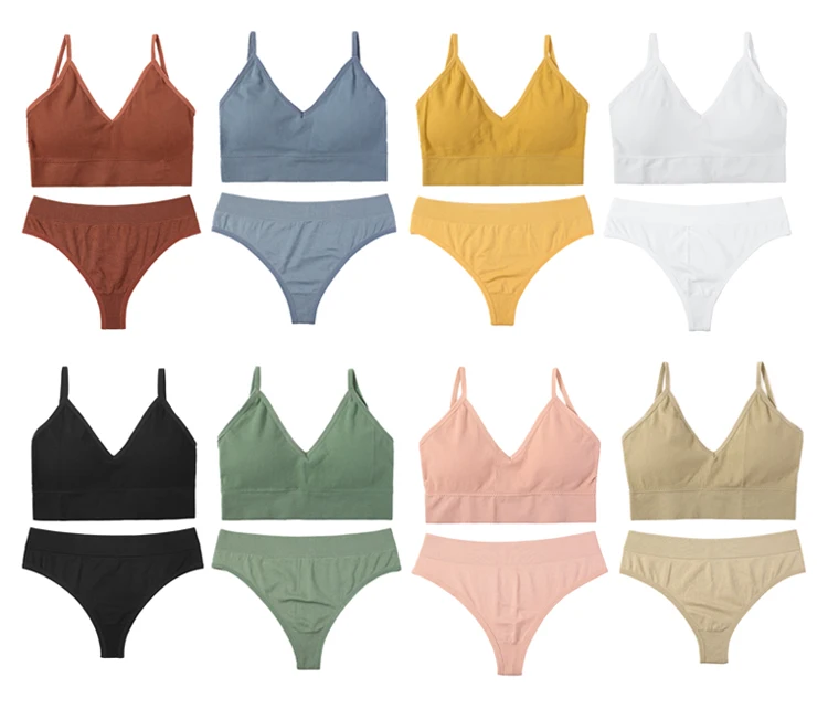 CINOON Women Seamless Bra Set Sexy Thong Low Waist Panties Wire Free Bra Bralette Lingerie Brassiere Cotton Female Underwear Set