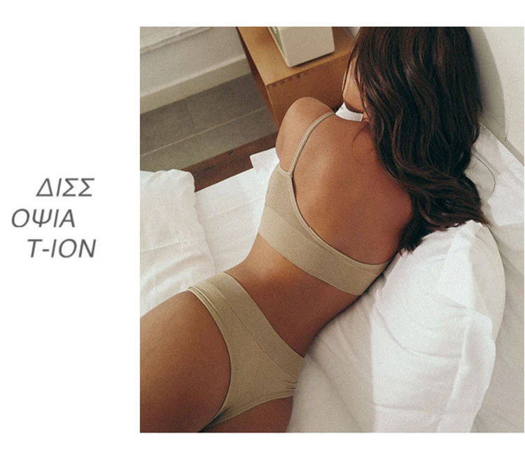 CINOON Women Seamless Bra Set Sexy Thong Low Waist Panties Wire Free Bra Bralette Lingerie Brassiere Cotton Female Underwear Set