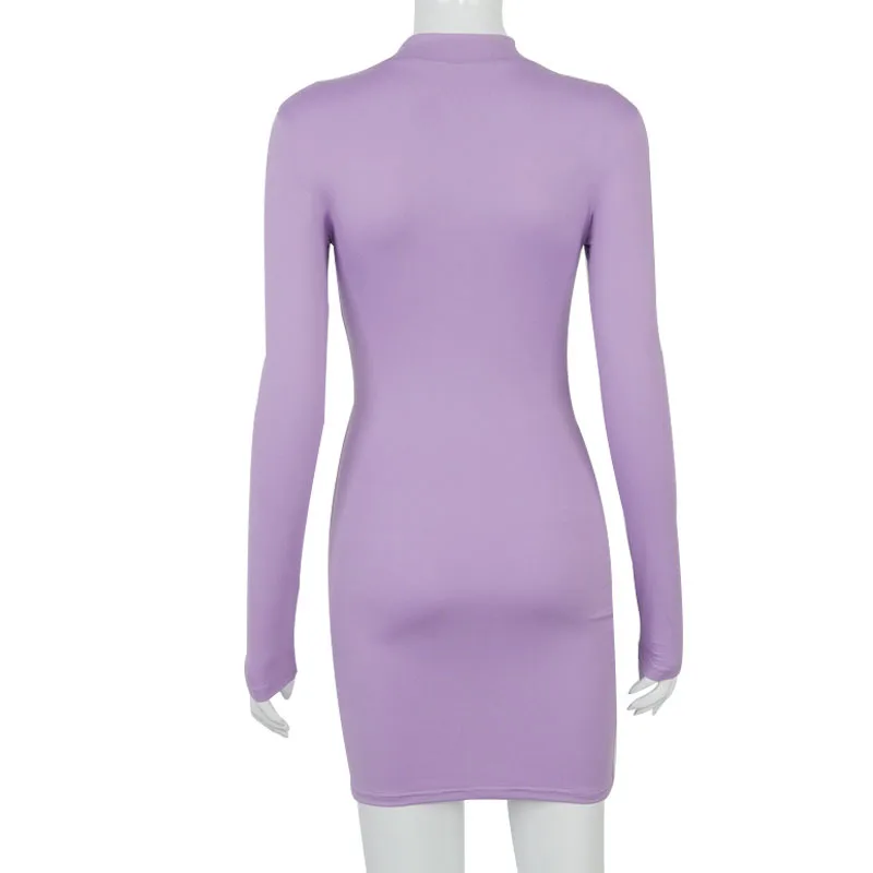 Long Sleeve Ruched Bodycon Dress Women Turtleneck Bandage Mini Dresses Autumn Black Skinny Stretchy Party Vestidos