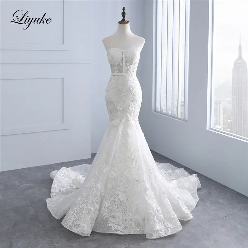 Liyuke Luxury Tiered Satin Ball Gown Wedding Dress Robe De Marriage Sleeveless Beading Pearls Off The Shoulder Bridal  Skirts