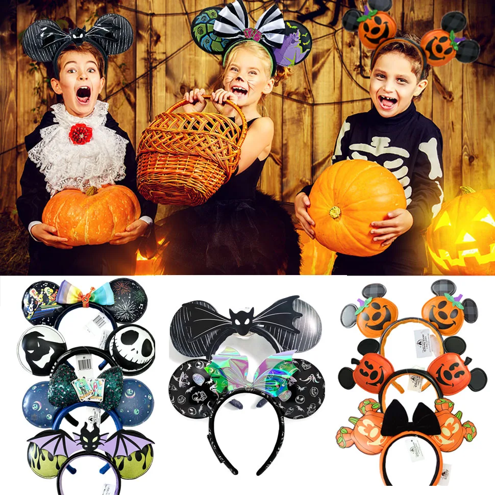 Disney Minnie Mickey Ears Headband Holiday Party Sequins Headdress Bows EARS COSTUME Headband Cosplay Plush Adult/Kids Gift