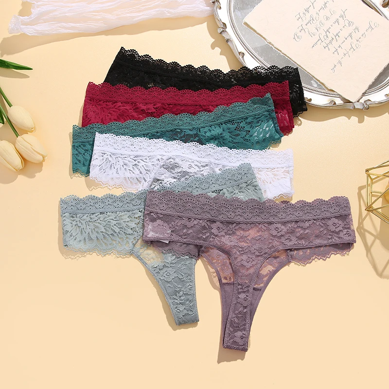 Perspective Lace Panties Women Hollow Out Low-waist Underwear Thongs Female Underpants Breathable Lingerie Embroidery Intimates