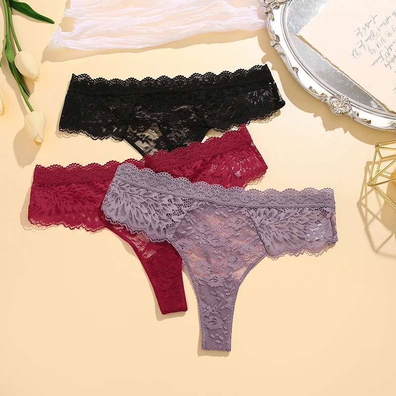 Perspective Lace Panties Women Hollow Out Low-waist Underwear Thongs Female Underpants Breathable Lingerie Embroidery Intimates