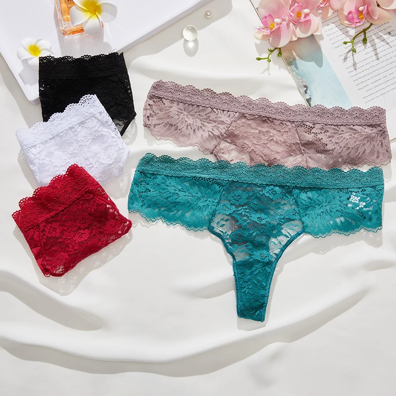 Perspective Lace Panties Women Hollow Out Low-waist Underwear Thongs Female Underpants Breathable Lingerie Embroidery Intimates