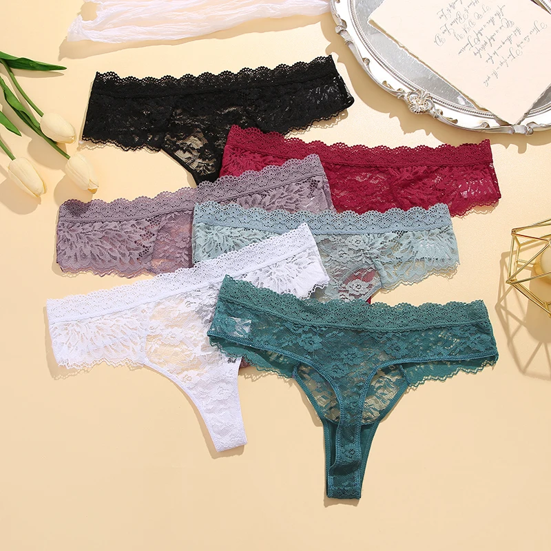 Perspective Lace Panties Women Hollow Out Low-waist Underwear Thongs Female Underpants Breathable Lingerie Embroidery Intimates