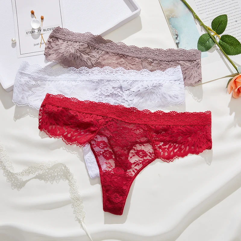 Perspective Lace Panties Women Hollow Out Low-waist Underwear Thongs Female Underpants Breathable Lingerie Embroidery Intimates