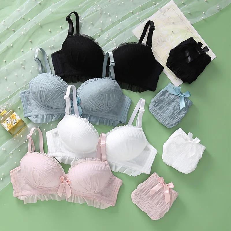 Girls Bra Set Women's Lace Seamless Wireless Push Up Comfortable Breathable Sports Underwear Suit 4 Colors Soft Cute Bra Pants
