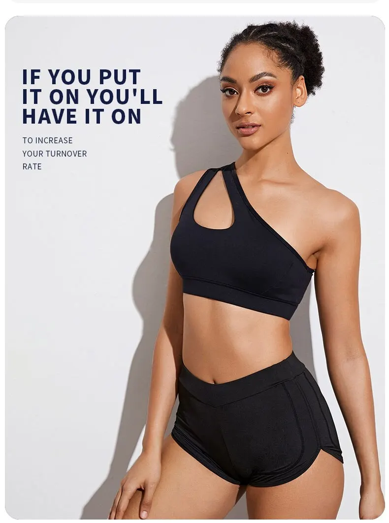Women Sports Bra Push Up Fitness Bras One Shoulder Shockproof Yoga Bra Black White Yoga Running Bra Sexy Vest