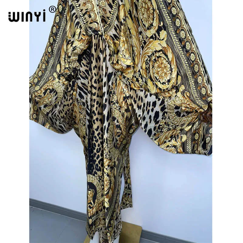 Sexy Beach Kaftan Caftan Feel Silk Rayon Fashion Print 2021 WINYI Maxi Women's Robes Long Sukienka V-Neck Bohemian Dress