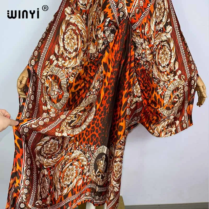 Sexy Beach Kaftan Caftan Feel Silk Rayon Fashion Print 2021 WINYI Maxi Women's Robes Long Sukienka V-Neck Bohemian Dress