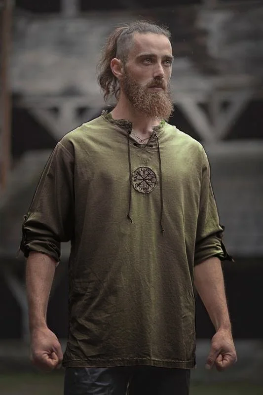 Men Plus Size Shirt Top Ancient Viking Embroidery Lace Up V Neck Long Sleeve Shirt Top For Men's Clothing