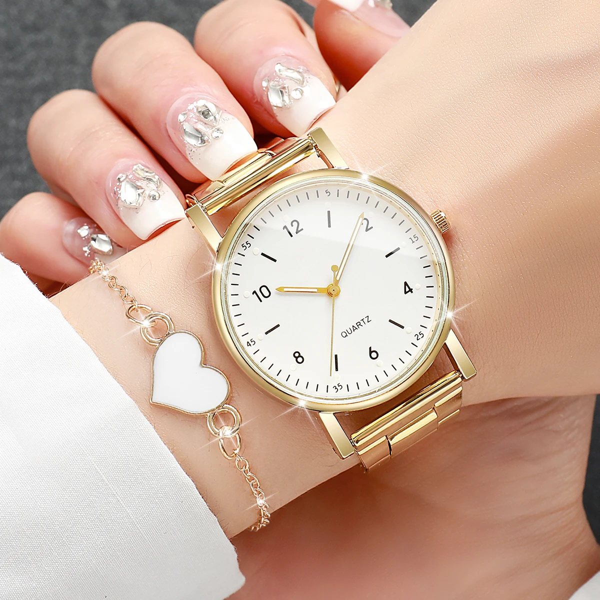 2/4PCS Fashion Arabic Dial Women Watches Simple Quaretz Wristwatch with Bracelets Set Reloj Mujer(Without Box)