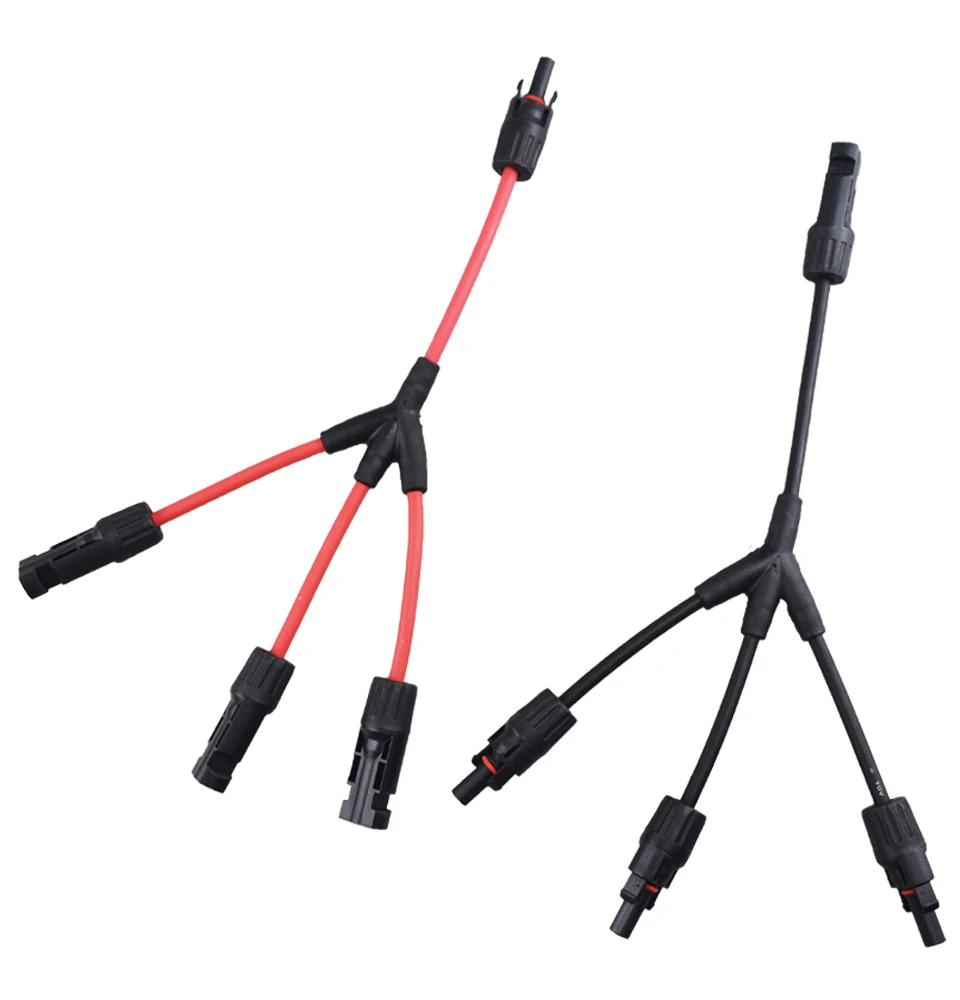 Power Solar Connectors 30A Y-Branch Cable, Solar Cable Parallel Adaptor in Pair for Solar Panel 1*M/FF+1*F/MM Black Red Power