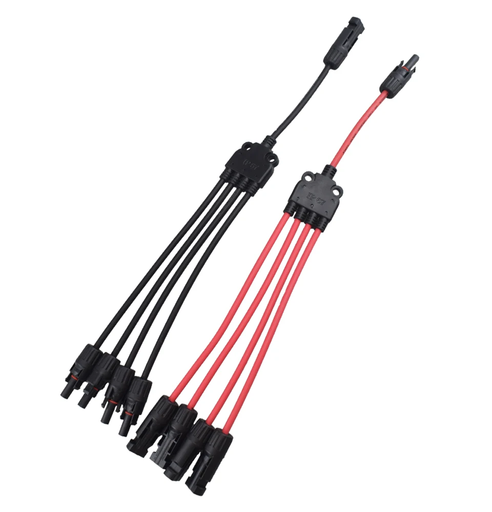 Power Solar Connectors 30A Y-Branch Cable, Solar Cable Parallel Adaptor in Pair for Solar Panel 1*M/FF+1*F/MM Black Red Power