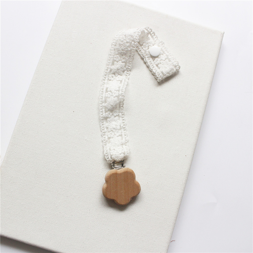 INS Baby Girls Pacifier Clips Wooden Kawaii Flower Lace Babies Soothe Nipple Teethers Toys Anti-drop Chain Teething Accessories