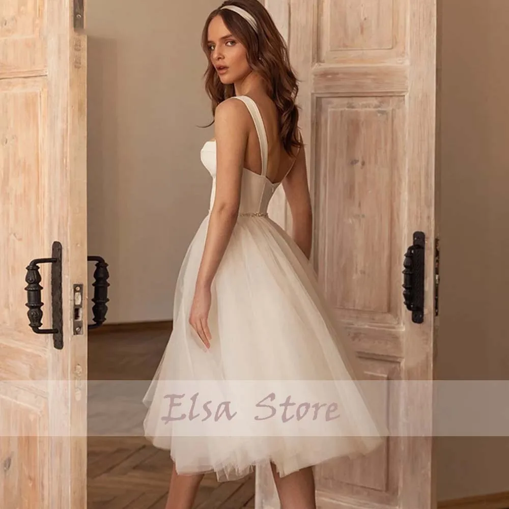 Sweet Wedding Dresses Spaghetti Straps Tulle Short Bridal Gown Sweetheart Zipper Sparkle Sequin Bride Dress For Women 2025 New