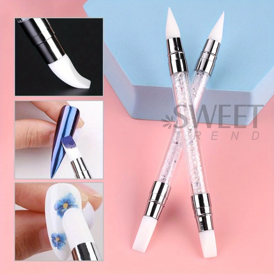 Double Head Silicone Nail Art Pen Carving Flower Sculpting Pen Adjustable Glue Stick Embossing Brush Professional Manicure Tools