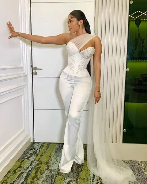 One-shoulder Prom Jumpsuit Dresses Beaded Crystal Lace-up Corset  African Aso Ebi Evening Dress Pant Suit customsized abiye