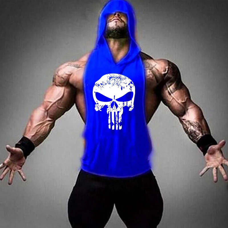 2022 New Men Bodybuilding Cotton Tank top Gyms Fitness Hooded Vest Sleeveless Shirt Summer Casual Fashion Workout Brand Clothing