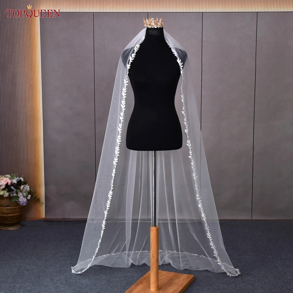 TOPQUEEN V129 Wedding Veil Short Leaf Vine Applique Edge Plain Bridal Veils One Laye Elegant Rochii Wedding Accessories Border