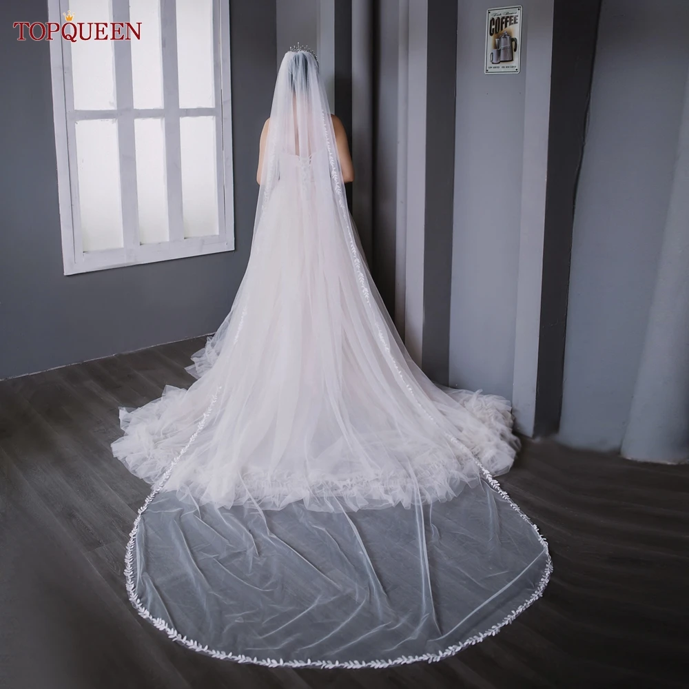 TOPQUEEN V129 Wedding Veil Short Leaf Vine Applique Edge Plain Bridal Veils One Laye Elegant Rochii Wedding Accessories Border