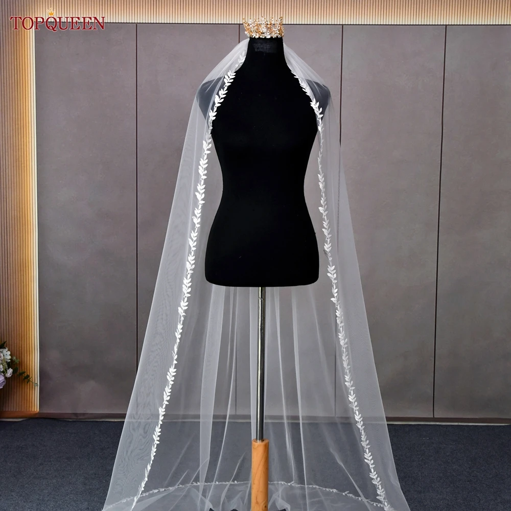TOPQUEEN V129 Wedding Veil Short Leaf Vine Applique Edge Plain Bridal Veils One Laye Elegant Rochii Wedding Accessories Border
