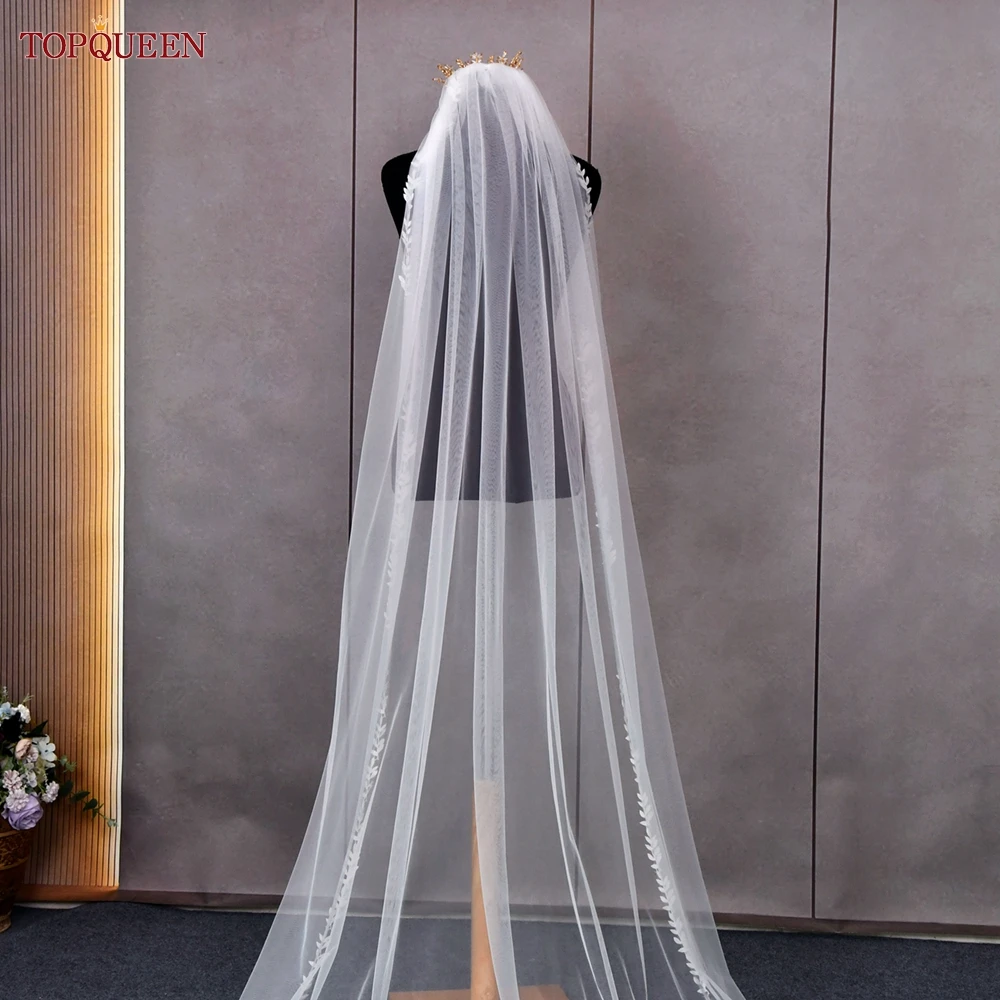 TOPQUEEN V129 Wedding Veil Short Leaf Vine Applique Edge Plain Bridal Veils One Laye Elegant Rochii Wedding Accessories Border