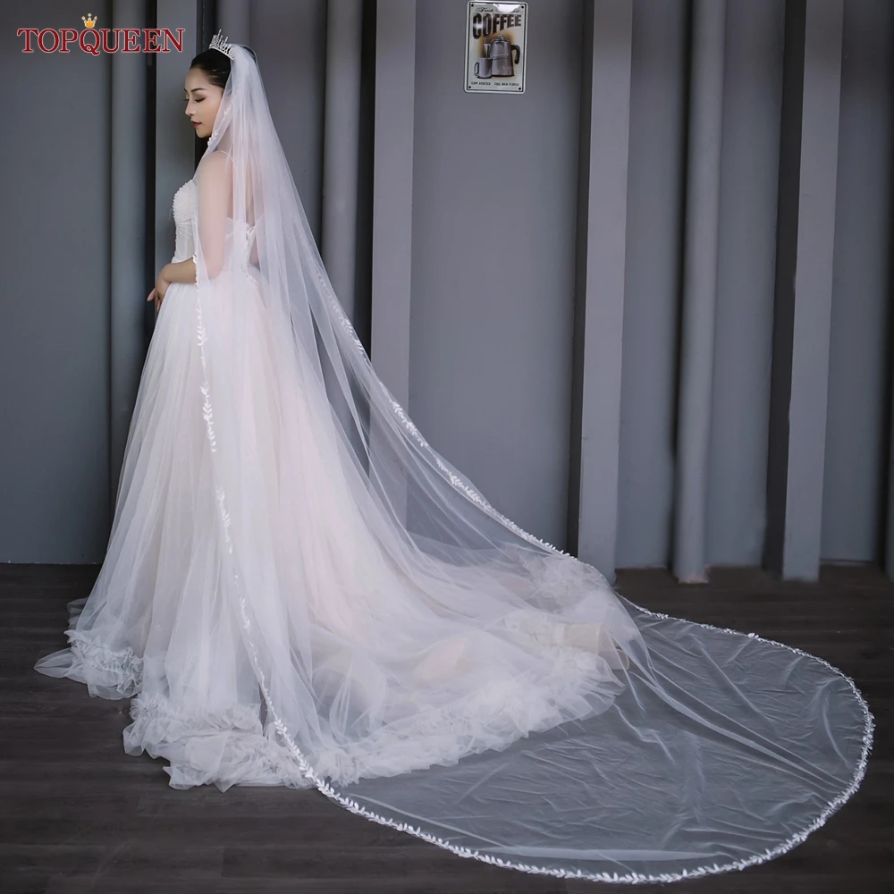 TOPQUEEN V129 Wedding Veil Short Leaf Vine Applique Edge Plain Bridal Veils One Laye Elegant Rochii Wedding Accessories Border