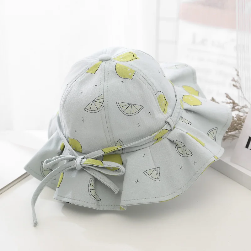 Sweet Baby Summer Hat for Girls Cotton Fruit Print Kids Bucket Hats Bowknot Princess Children Sun Cap Beach Travel 1-3Y