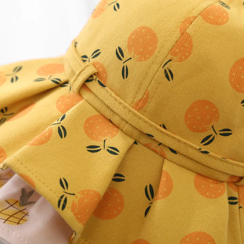 Sweet Baby Summer Hat for Girls Cotton Fruit Print Kids Bucket Hats Bowknot Princess Children Sun Cap Beach Travel 1-3Y