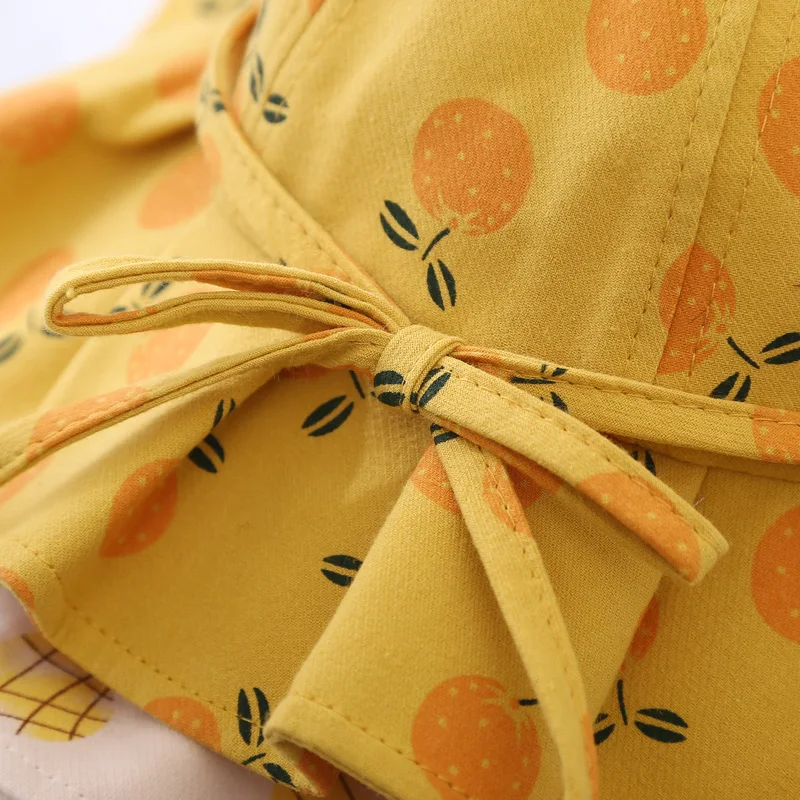 Sweet Baby Summer Hat for Girls Cotton Fruit Print Kids Bucket Hats Bowknot Princess Children Sun Cap Beach Travel 1-3Y
