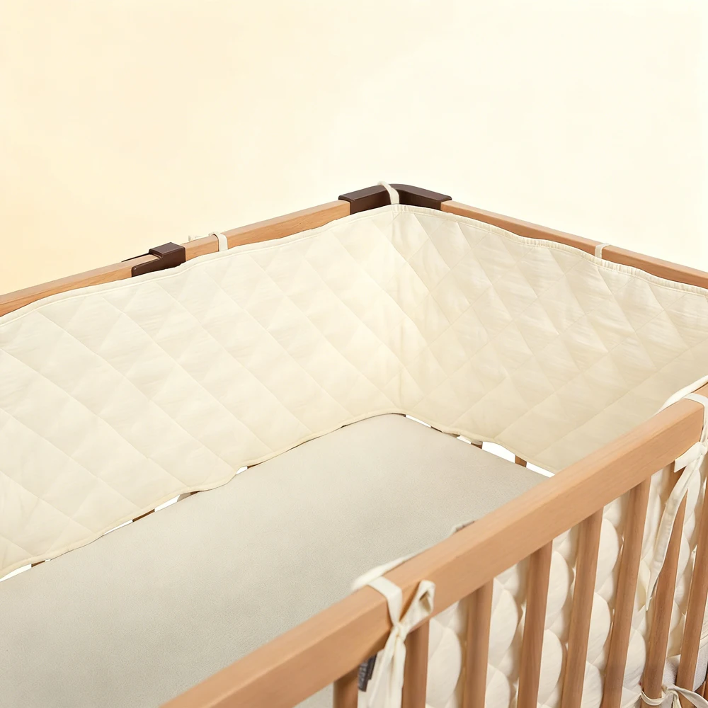 Bumpers In The Crib Crepe Plaid One-Piece Cradle Cushion Baby Bed Bar Protection Beige Cotton Soft Sleeping Baby Bed Bumper