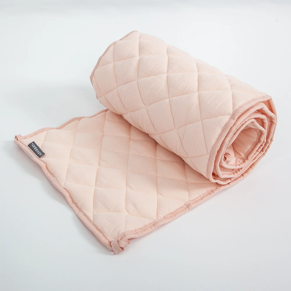 Bumpers In The Crib Crepe Plaid One-Piece Cradle Cushion Baby Bed Bar Protection Beige Cotton Soft Sleeping Baby Bed Bumper