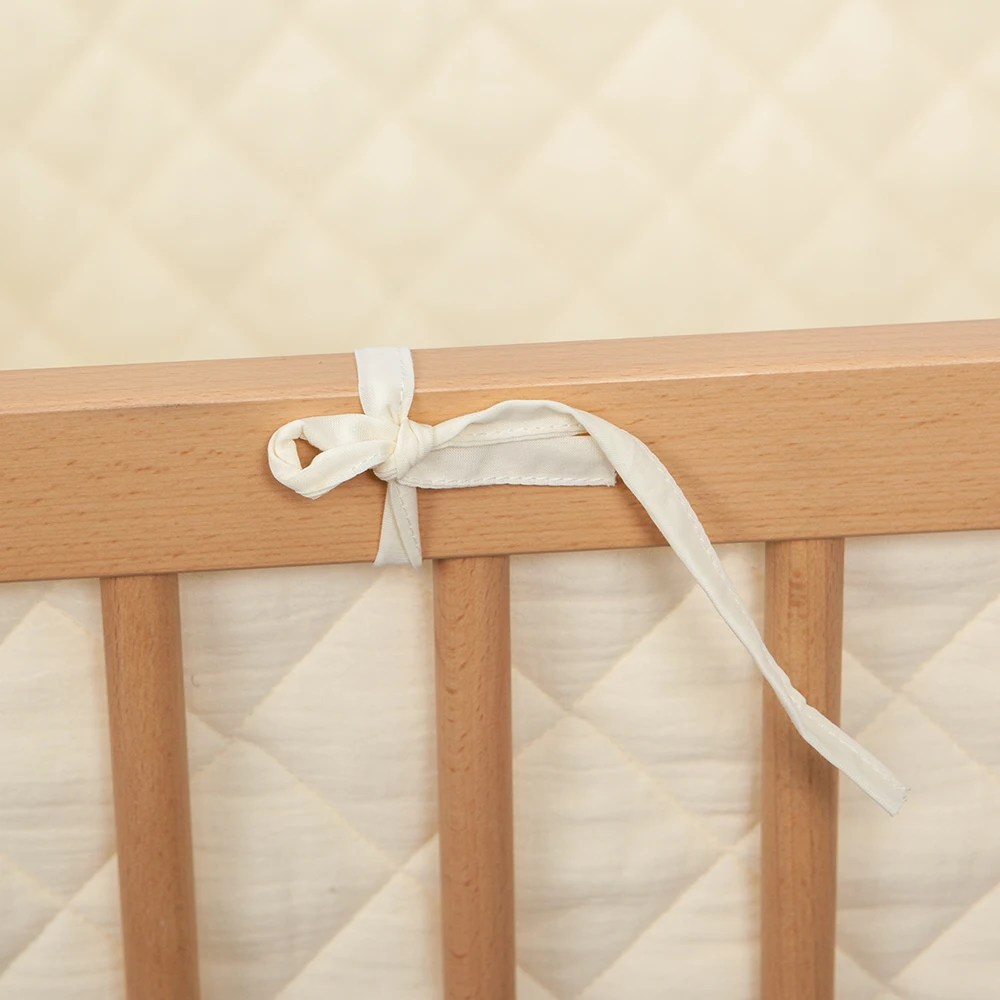 Bumpers In The Crib Crepe Plaid One-Piece Cradle Cushion Baby Bed Bar Protection Beige Cotton Soft Sleeping Baby Bed Bumper