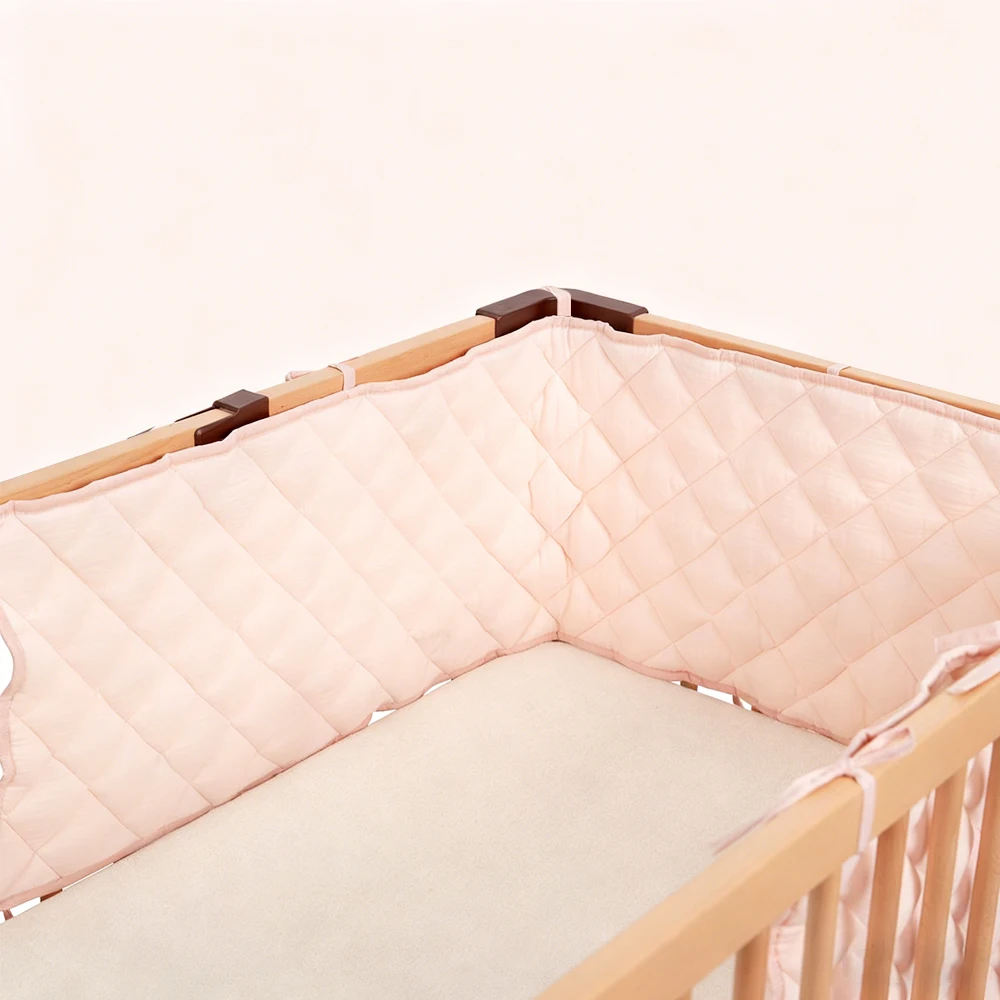 Bumpers In The Crib Crepe Plaid One-Piece Cradle Cushion Baby Bed Bar Protection Beige Cotton Soft Sleeping Baby Bed Bumper