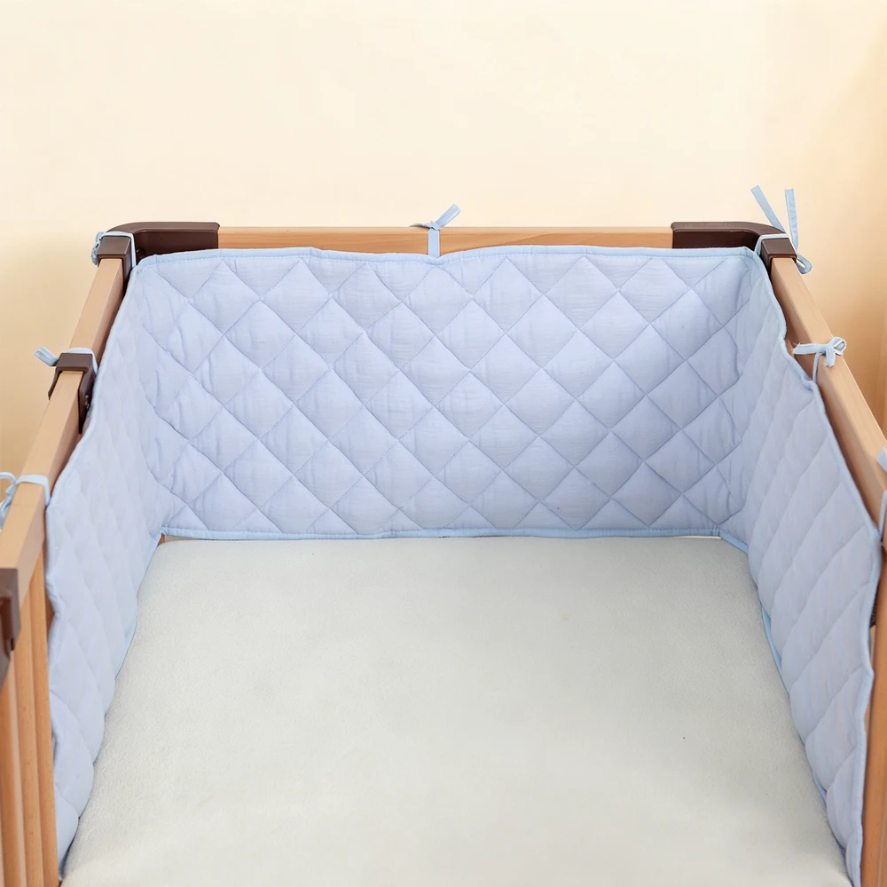 Bumpers In The Crib Crepe Plaid One-Piece Cradle Cushion Baby Bed Bar Protection Beige Cotton Soft Sleeping Baby Bed Bumper