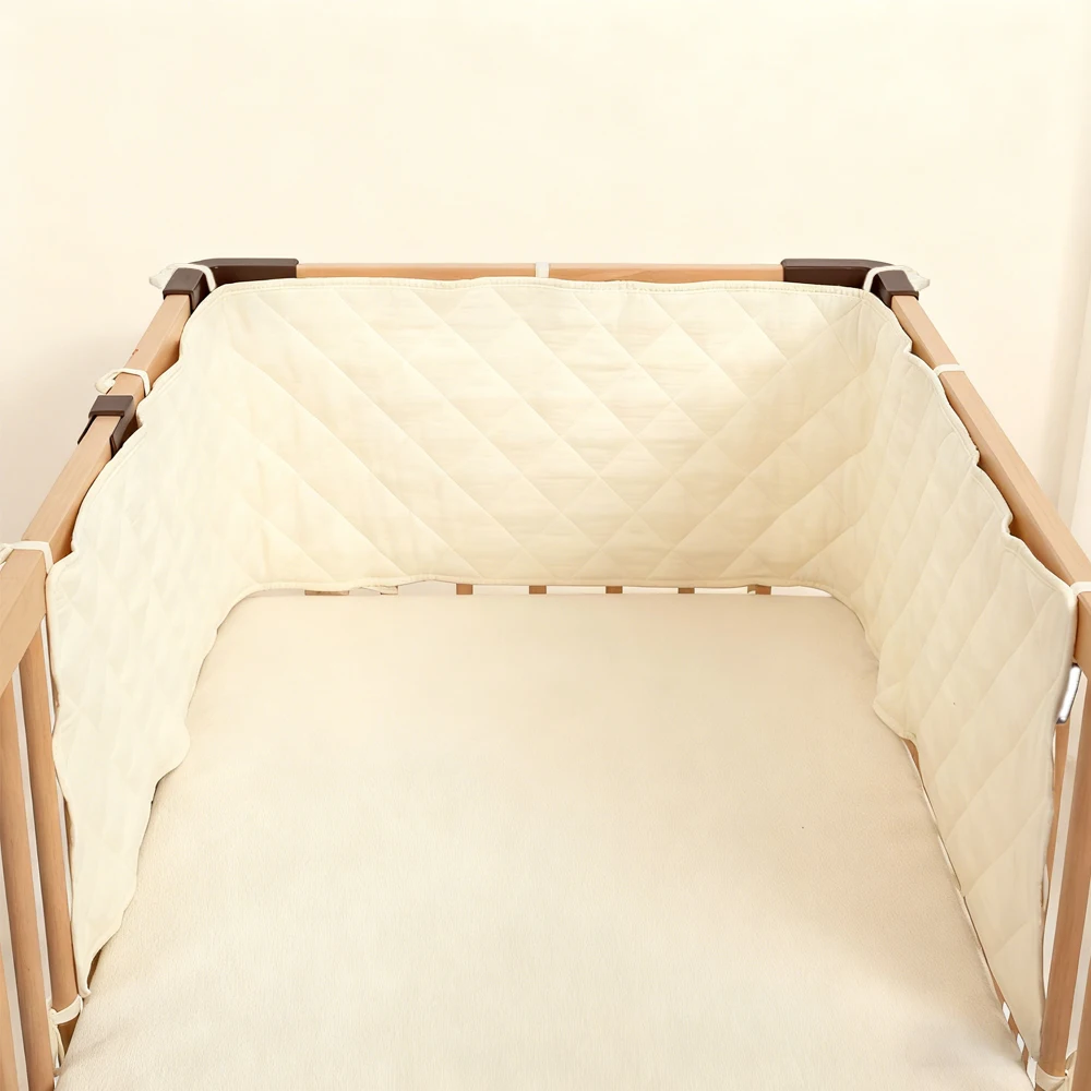 Bumpers In The Crib Crepe Plaid One-Piece Cradle Cushion Baby Bed Bar Protection Beige Cotton Soft Sleeping Baby Bed Bumper