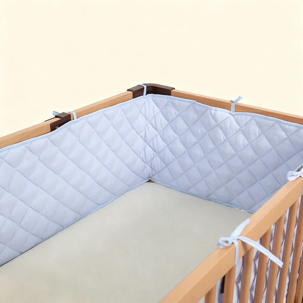 Bumpers In The Crib Crepe Plaid One-Piece Cradle Cushion Baby Bed Bar Protection Beige Cotton Soft Sleeping Baby Bed Bumper