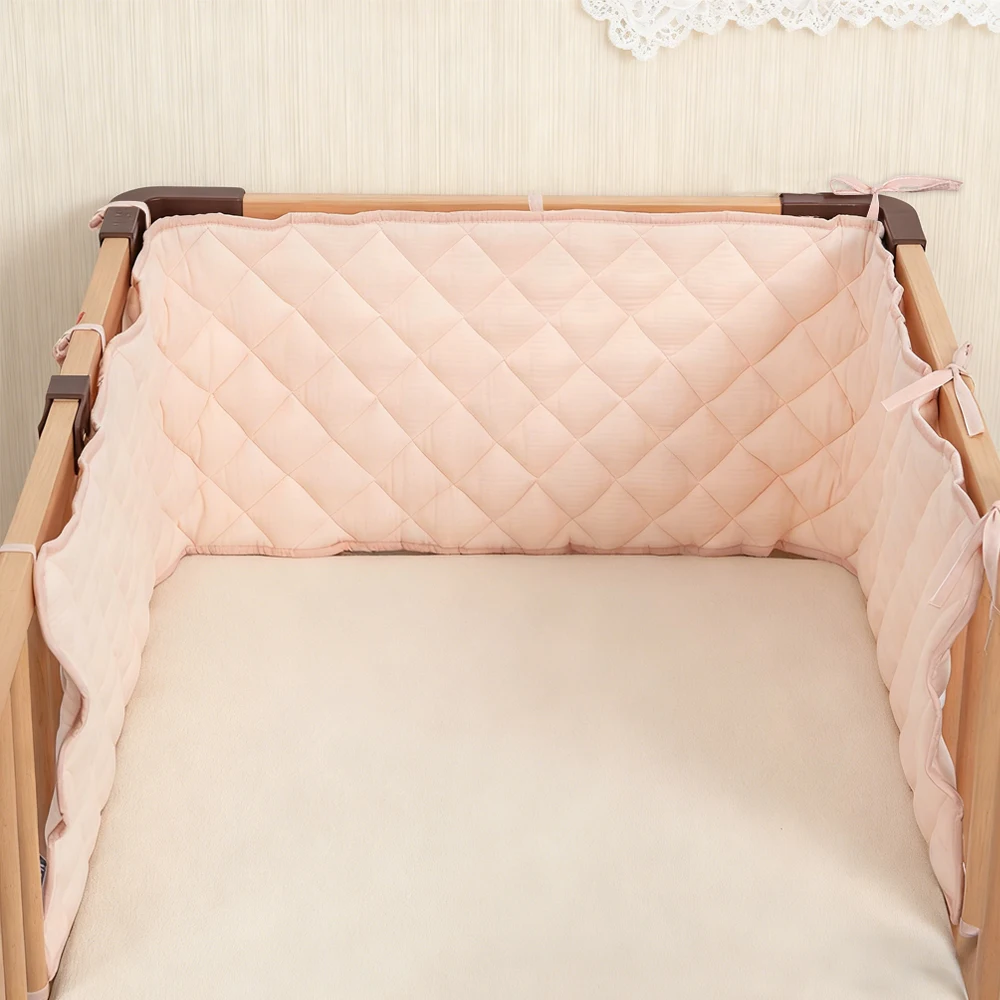 Bumpers In The Crib Crepe Plaid One-Piece Cradle Cushion Baby Bed Bar Protection Beige Cotton Soft Sleeping Baby Bed Bumper