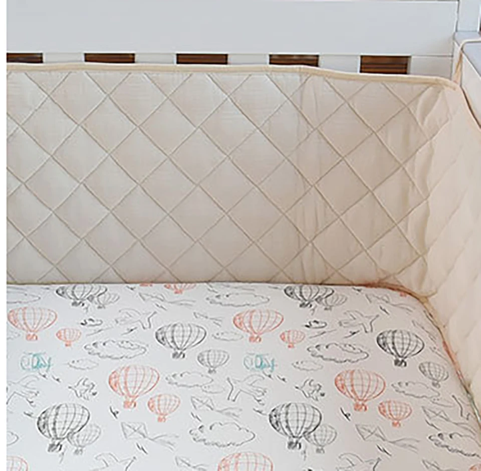 Bumpers In The Crib Crepe Plaid One-Piece Cradle Cushion Baby Bed Bar Protection Beige Cotton Soft Sleeping Baby Bed Bumper