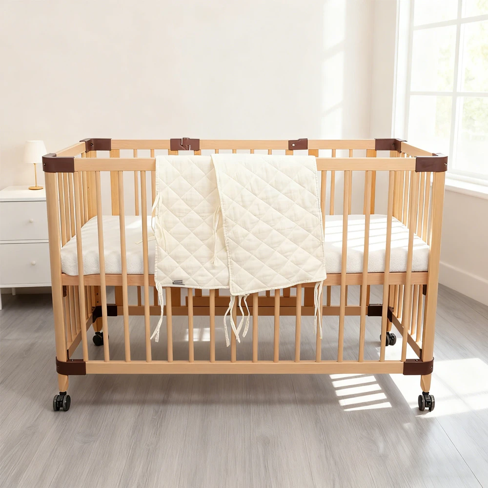 Bumpers In The Crib Crepe Plaid One-Piece Cradle Cushion Baby Bed Bar Protection Beige Cotton Soft Sleeping Baby Bed Bumper