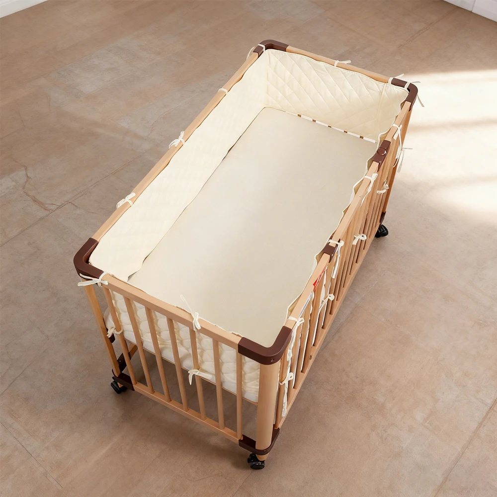 Bumpers In The Crib Crepe Plaid One-Piece Cradle Cushion Baby Bed Bar Protection Beige Cotton Soft Sleeping Baby Bed Bumper