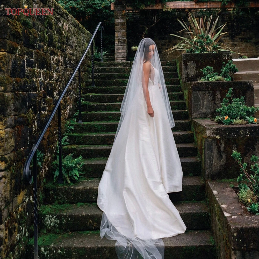 TOPQUEEN Elegant Simple 2 Layer Bridal Veil With Blusher Wedding Veil, Bridal Wedding Accessories Customizable V131