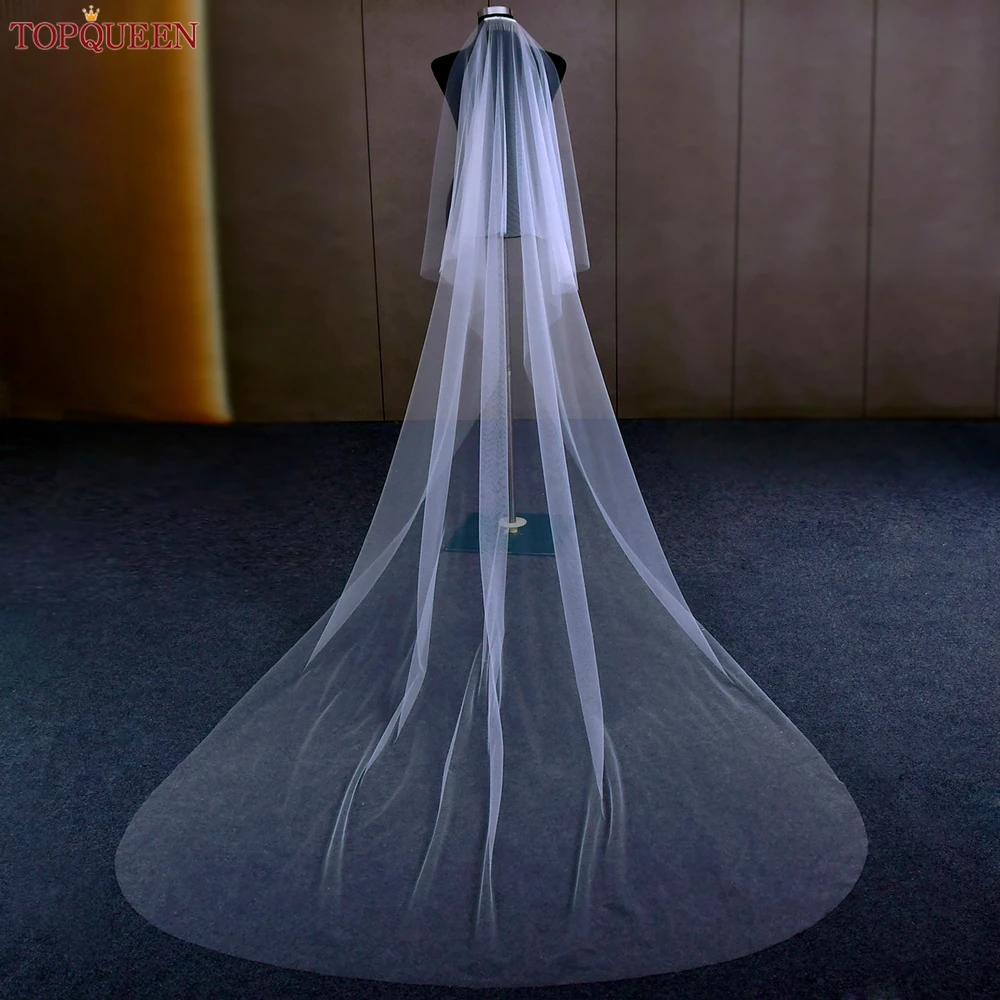 TOPQUEEN Elegant Simple 2 Layer Bridal Veil With Blusher Wedding Veil, Bridal Wedding Accessories Customizable V131