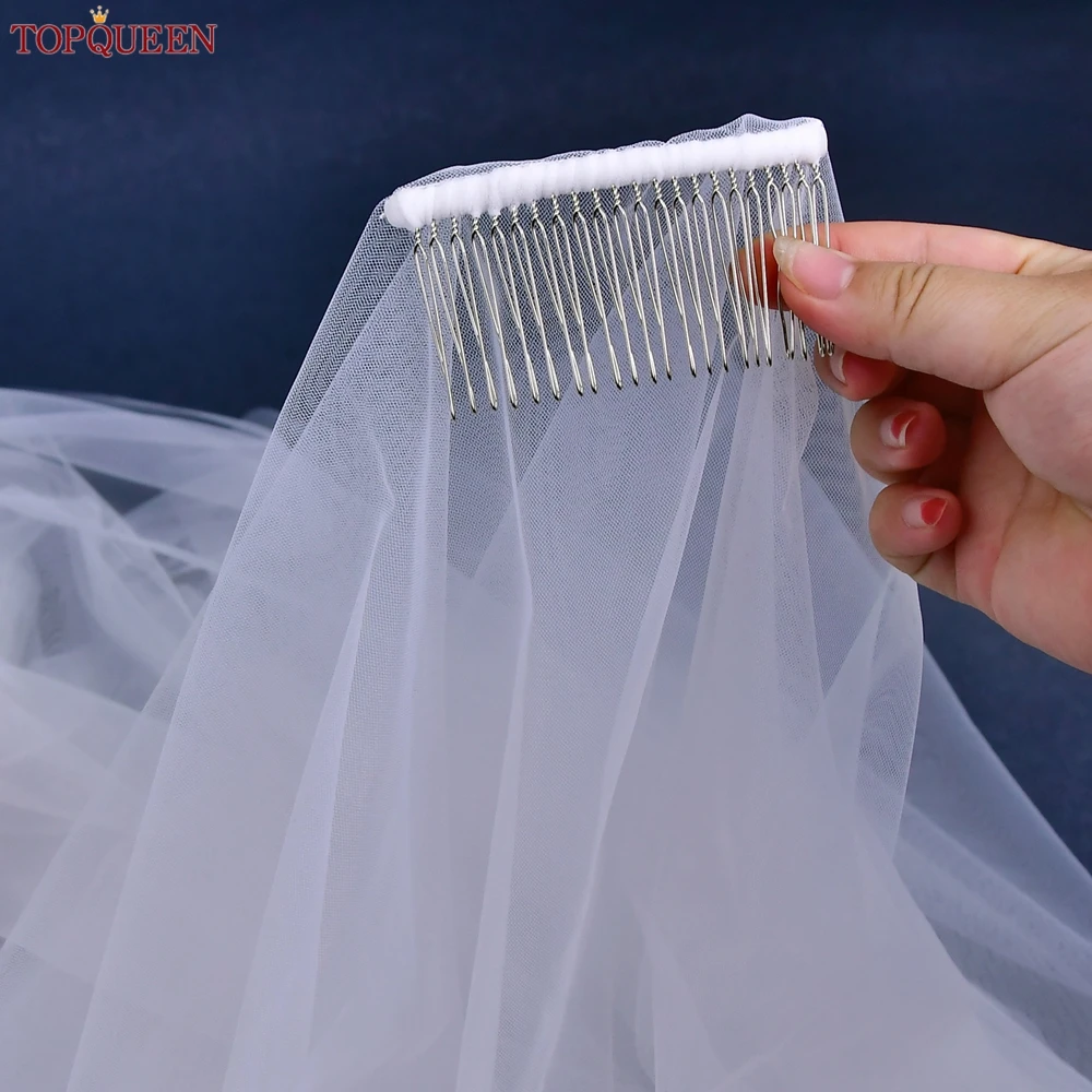 TOPQUEEN Elegant Simple 2 Layer Bridal Veil With Blusher Wedding Veil, Bridal Wedding Accessories Customizable V131