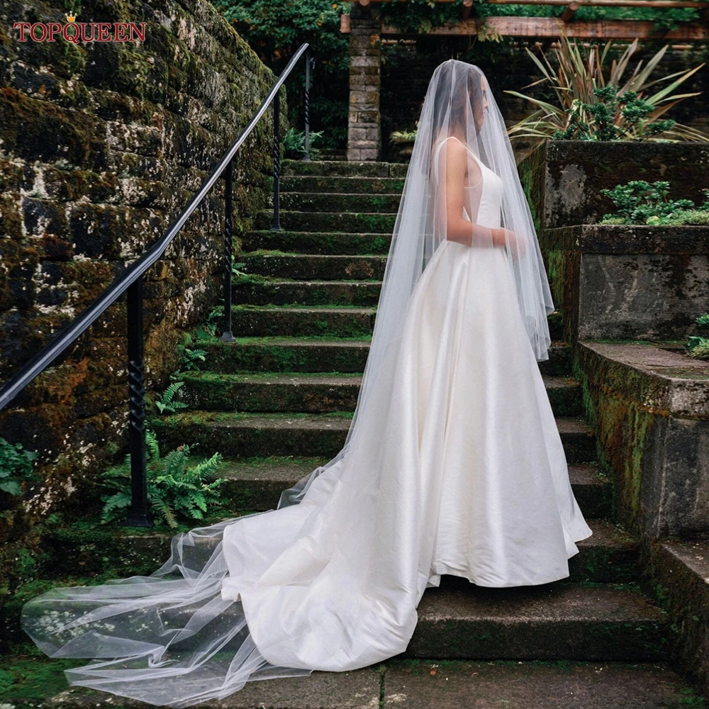 TOPQUEEN Elegant Simple 2 Layer Bridal Veil With Blusher Wedding Veil, Bridal Wedding Accessories Customizable V131
